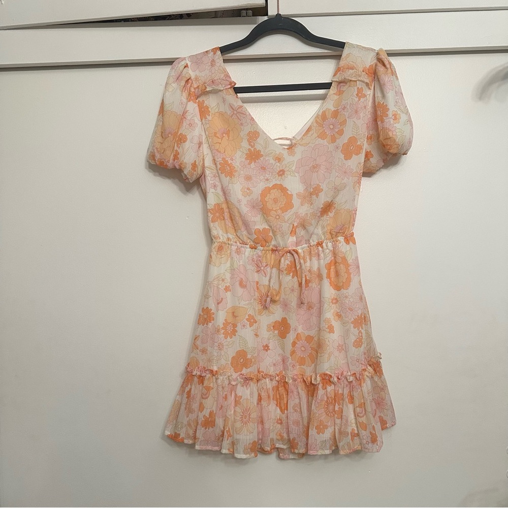 Crystal Doll Orange and Cream‎ Floral Mini Dress sz small